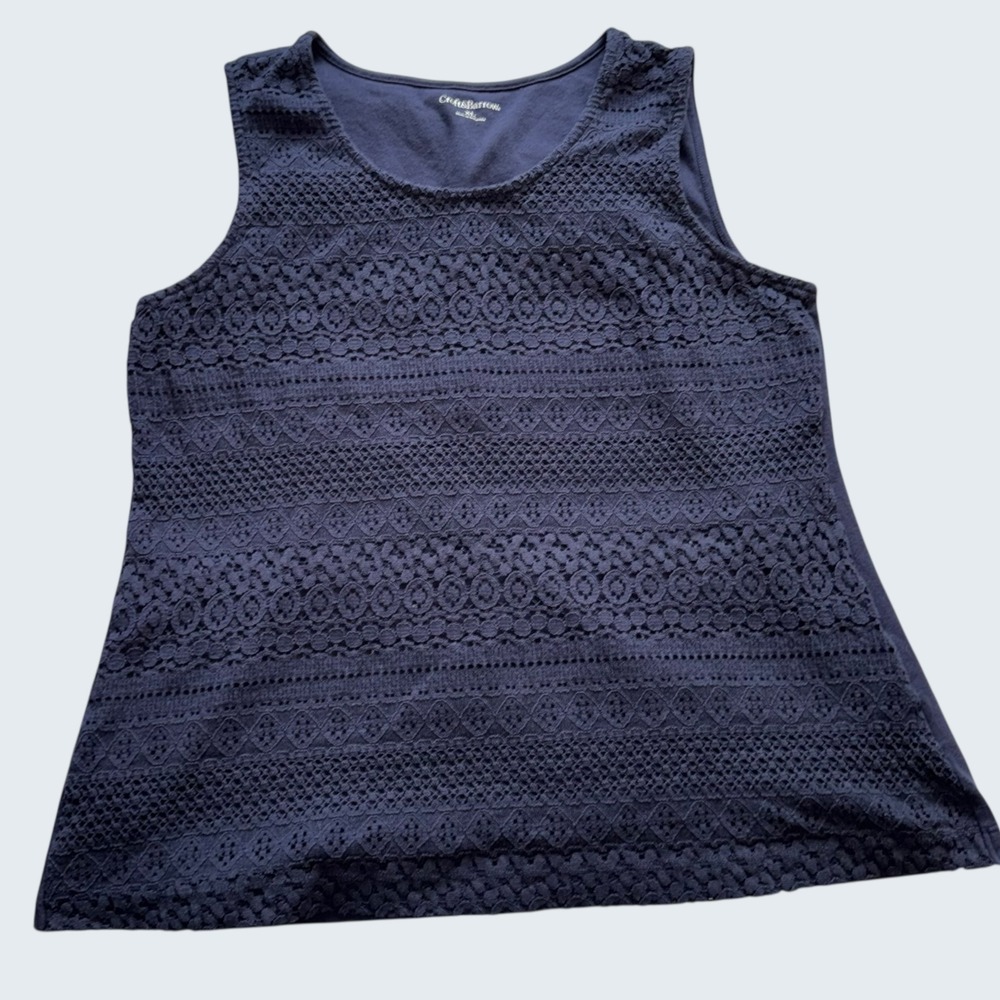 Croft & Barrow Womens XL Navy Blue Lace Front Sleeveless Tank Top Knit Back